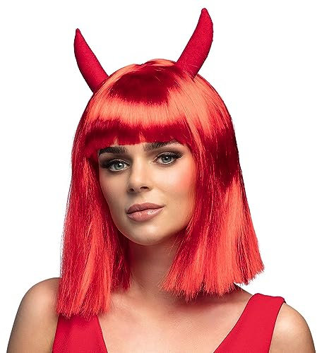 Boland 85607 - Perücke Teufel mit Hörner, rote Kunsthaare, Zubehör für Faschingskostüme, Teufel Kostüm, Karneval, Halloween