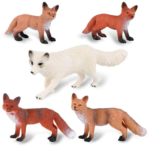 Gukasxi 5 Stück Fuchsfiguren, Realistisches Wildfuchs Action Modell, Miniatur Fuchstiere Spielzeug, Wildfuchs Desktop Deko Set, Geburtstags Cupcake Topper für Kinder, pädagogisches Lernspielzeug
