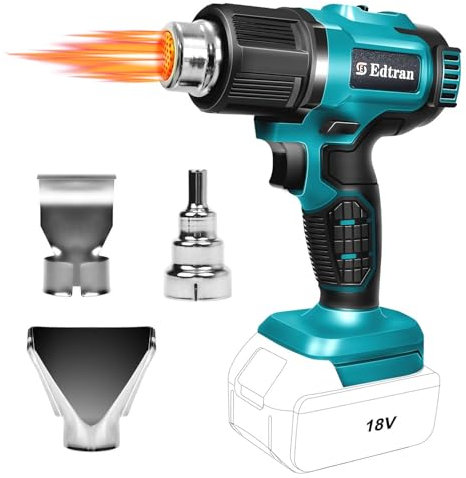 Pistola termica a batteria, pistola termica compatibile con batteria Makita 18 V, 3 ugelli, 2 impostazioni di temperatura, max 500 °C, pistola termica per artigianato, tubi termoretraibili, resina e