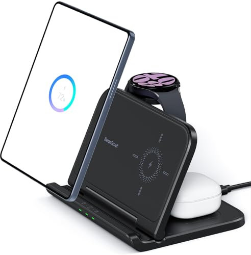 Wireless Charger for Samsung Z Fold 7/6/5/4, 3 in 1 Foldable Wireless Charging Station for Samsung Galaxy Z Fold/Z Flip, Galaxy Watch 7/Ultra/6/5, Galaxy Buds 3, SwanScout 705S (No Adapter)