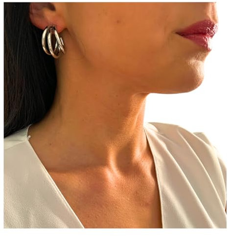 NataschaWoge® Edelstahl XXL extravagante Creolen Gold Huggie Ohrringe Schmuck für sie Geschenk Damenschmuck Freundin Geschenk für Sie (Creolen Silber)