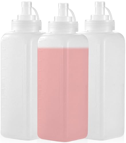 BAIFULAI 3 pezzi flaconi squeeze da 1000 ml in plastica con tappo, flacone dosatore, trasparente, senza perdite, per pittura, ketchup, salsa piccante, olio d'oliva
