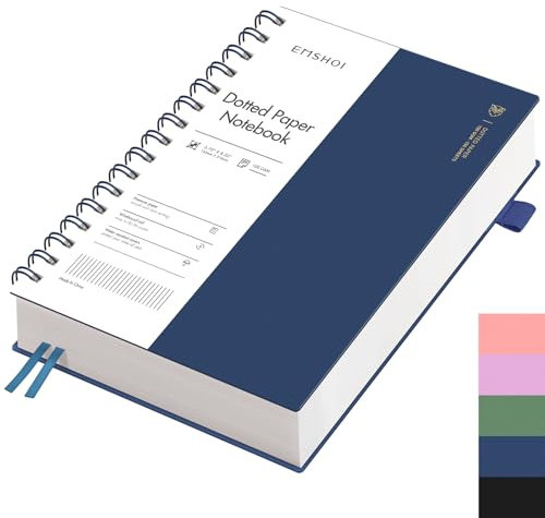 EMSHOI Notizbuch A5 Gepunktetes, Bullet Dotted Journal mit Spiralbindung, 300 Seiten/150 Blatt, 100 gsm Premium-Papier, PVC-Hardcover – Ideal für Damen, Herren, Büro & Schule, 14,5 x 21 cm, Blau