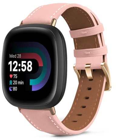 KeeFos Bracelet Cuir Compatible pour Fitbit Versa 4/Versa 3, Bracelets en Cuir de Remplacement pour Fitbit Sense 2/Sense - Rose