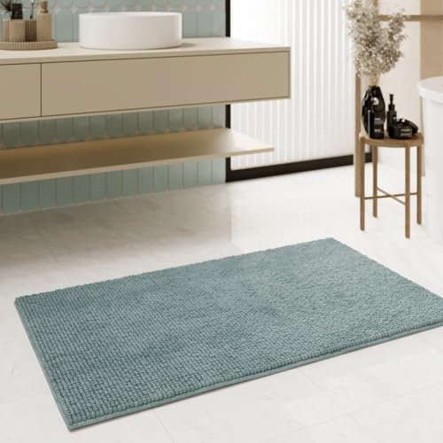 Moderner Chenille Badteppich von WECONhome Basics - rutschfest, Waschbar, Saugfähig - Stilvoll für jedes Badezimmer – Balu (60 x 100 cm, Mint grün)