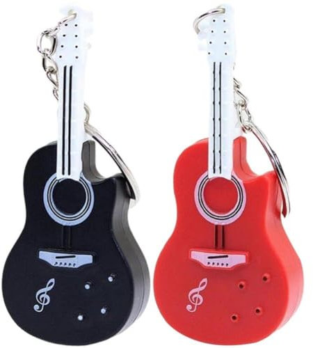 Lipfer 2 Pièces Mini Porte-clés Guitare Électrique Porte-clés Porte-clés De Voiture avec Son Lumière LED À Main Pendentif Instrument Suspendu Porte-clés Accessoire