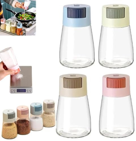 LXCJZY Salt and Pepper Shakers Precise Quantitative Push Type, Press Type Salt Dispenser Spice Jars Seasoning Shaker Containers for Kitchen Cooking Camping.. (Set of 4)