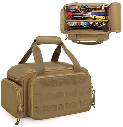 Rexmica Tool Bag with Anti-friction Bottom, Hand Tool Storage Organiser for Men, Tactical Bag, Multi-purpose Work Bag for Repairman, Electrician, Carpenters, Handyman, Khaki, 31x17x19cm