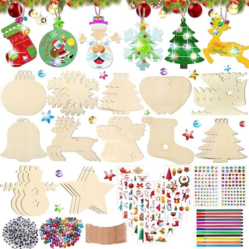 SZ Lucky Sheeps 360Pcs Holzanhänger Weihnachten Deko, Bastelset für Kinder, Christbaumschmuck und Weihnachtsgeschenke