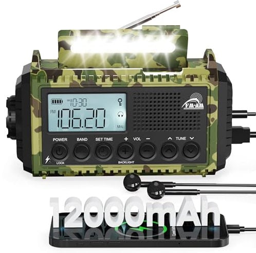 Kurbelradio, Notfallradio mit 12000 mAh Powerbank, AM/FM/SW Radio Ohne Strom, Kurbel 5-Wege Solar Radio mit Weltempfanger, Als Ladegerat Taschenlampe Leseleuchte, Fur Outdoor, Camping, Notfall