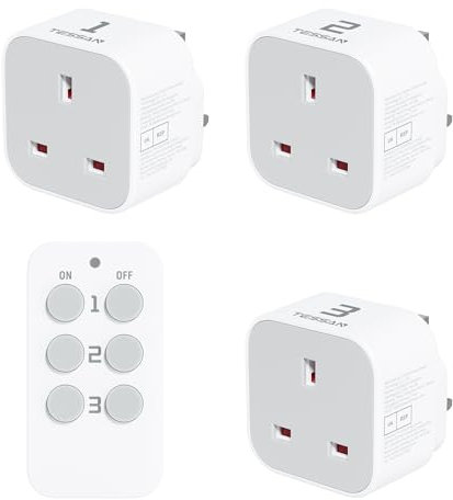 TESSAN Remote Control Plug Socket UK, 30M/100ft Operating Range, Wireless Light Switch for Indoor String Lights, Lamps, 2 Remotes and 5 Sockets