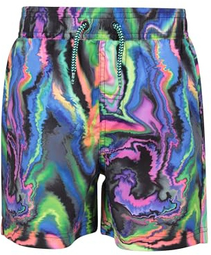 Mountain Warehouse Patterned Kids Boardshorts - Lightweight & Easy Care Swim Shorts with 2 Cargo Pockets & Adjustable Waist - Spring Summer, Swimming, Surfing Black Kids Size 5-6 Years