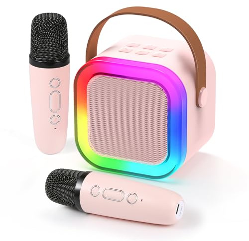 Fede Micro Karaoke Niños con 2 Micro Inalámbrico, Micro Karaoke Inalámbrico Portátil para Niñas con Luces de Fiesta LED Juguete Chicas Regalo Cumpleaños para Niños De 3 a 18 Años