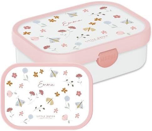 Mepal – Boîte à déjeuner personnalisée avec prénom pour enfant (Campus Little Dutch, motif Fleurs & Papillons) – avec compartiment bento et fourchette – sans BPA, passe au lave-vaisselle