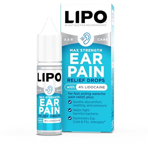 Lipo-Flavonoid Fast-Acting Ear Ache Pain Relief, 4% Lidocaine Maximum-Strength for Swimmer's Ear, Cold & Flu, Allergies, Safe for Adults & Children, Relieves Ear Pain, Swelling, & Water-Clogged Ears