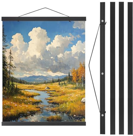 PATIKIL 2 Set Magnetic Poster Hanger Frame 24 Inch Wooden Magnet Picture Hangers Frames Wide Hanging Kit for Photos, Pictures, Artwork, Maps, Black