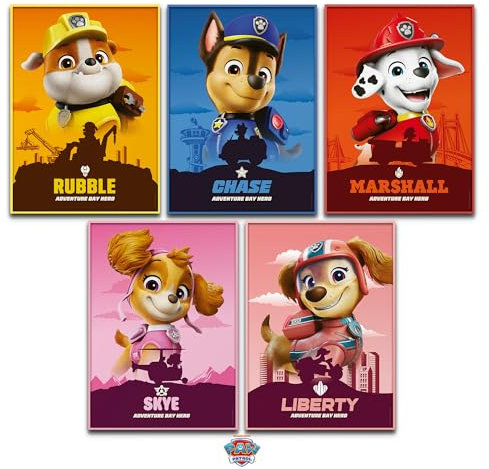 canvea x PAW Patrol Heroes 5er Poster Set Vorbilder Kinderzimmer Bilder Chase Deko Kinder Geschenkidee (5 x DIN A4)