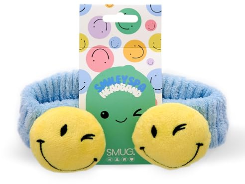 SMUG Novelty Spa Headband | Soft Coral Fleece Makeup Headband for Face Wash, Skincare, Beauty & Shower | Cute Elastic Hair Band for Women & Girls | Smiley