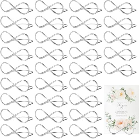 32 Stk silberne Tischkartenhalter aus Metall für Hochzeit und Party | Für Menükarte, Tischnummer und Foto, silbern, für Hochzeit, Tischdeko und Sitzordnung