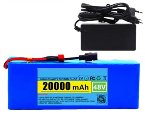 Batterie 48V Lithium ION pour vélo électrique,Batterie au Lithium Batterie Haute Puissance 500W,Résistant à l'abrasion E-Bike Vélo électrique BMS Chargeur 48V 20Ah,T+DC