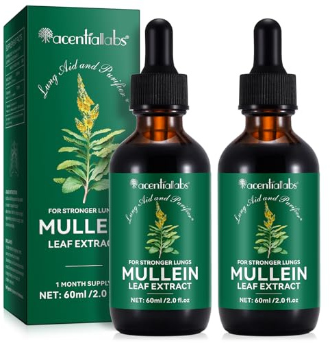 2x Gouttes de mullein pour poumons, mullein leaf extract, extrait de feuille de molène bio, naturelles gouttes de molène avec chlorophylle pour poumons nettoyage, absorption rapide, Sans alcool, 60ml