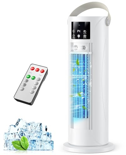 Aire Acondicionado Portátil，Mini Aire Acondicionado Sin Tubo de Escape con Refrigeración por Nebulización, Función de Temporizador, 4 Velocidades de Ventilador, para Oficina y Dormitorio,Blanco