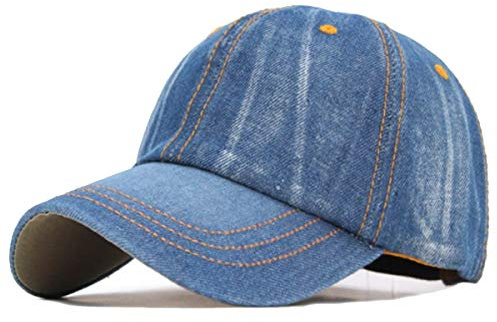 Sporty Baseballcap Jeans Denim Distressed Snapback Vintage Used Look Retro Oldschool Kappe Mütze Cap Schirmmütze Basecap verstellbar (Blau)
