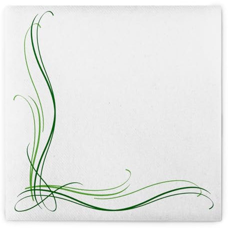 Sovie HORECA Serviette ALEX in Grün aus Linclass® Airlaid, 40 x 40 cm, 50 Stück, Design: eleganter grüner Bordürenrand auf weißem Hintergrund – ideal für Gastronomie & Events