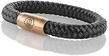 Maritimes Seemannsgarn Segeltau Armband Föhr schwarz 8mm, Kapitän (rosé), L - Gelenkumfang von 16,5 cm bis 18 cm