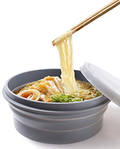 IYYI ME.FAM Silicone Collapsible Bowl with Lid 800ML Folding Travel Bowl for Camping, Hiking, Heat Resistant Expandable Bowl (Gray)