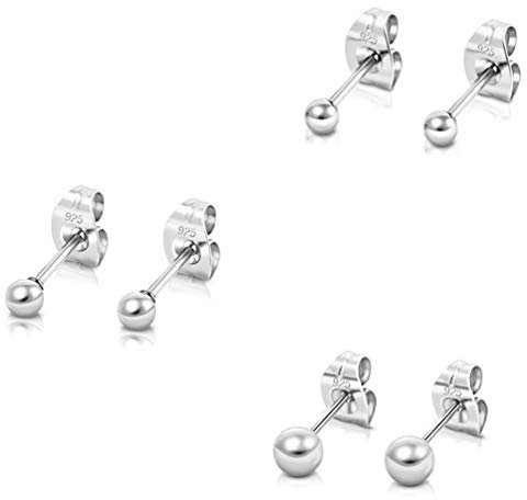 DTPsilver® 3 Paare WINZIGE/KLEINE Ohrringe 925 Sterling Silber - Runde Kugel Ohrstecker - Durchmesser: 2, 3, 4 mm