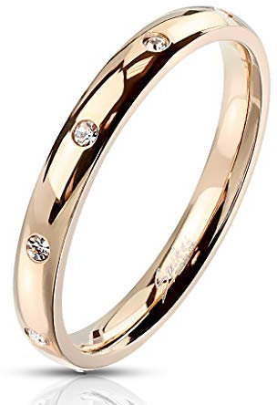 TATA GISELE © Bague Femme en Acier Inoxydable Rosé - Anneau Incrusté d'Oxydes de Zirconium - Largeur 3 mm (54)