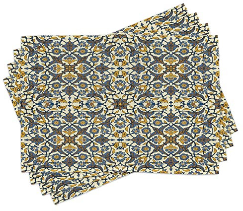 ABAKUHAUS Türkisch-Muster Platzmatten, Blume, Waschbare Stoff Esszimmer Küche Tischdekorations Digitaldruck, Senfblau