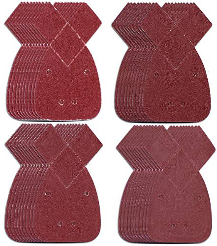 Natuce 40PCS Carta Abrasiva con 4 fori, 140mm Carta Vetrata, Granulometria 40/60/ 80/120, Fogli Abrasivi per Levigatrice Mouse, 2 Punte Extra per La Sostituzione per Adattare Black and Decker