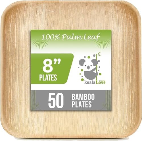 Streetfood Packaging - Disposable Palm Leaf Square Plates [8 - 20cm Square - 50 Pieces] Eco-Friendly Rustic Bamboo Wooden Plate for Picnic Weddings BBQ - 100% Compostable Biodegradable & Recyclable