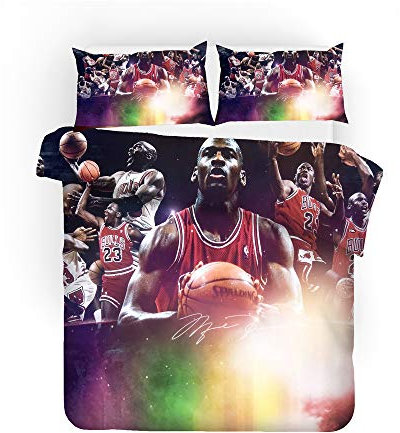 Bettwäscheset Basketball Michael Jordan Bettwäscheset Kinder Einfarbig Mehrfarbig Cartoon Kinder Jungen Und Mädchen (135x200cm 1.2M Bed,Schießen)