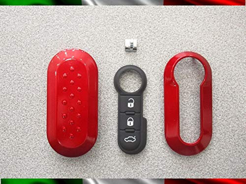 TOPBEST Cover Chiave Guscio + Tasti TASTINI in Gomma + Gancio Portachiavi Compatibile con Fiat 500 Grande Punto Evo Bravo Panda 500L Lancia Y YPSILON MUSA Delta SCOCCA Rosso Rubino