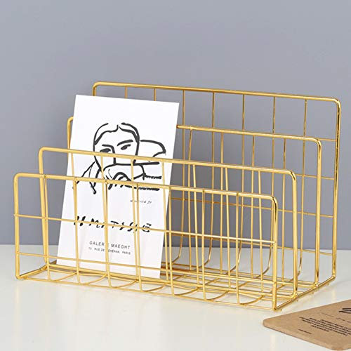 WJYLM Corbeille à courrier Magazine, 3 Compartiments, Porte-Lettre, Organiseur de courrier en métal, classeur de Bureau pour courrier, fichiers, Livres, brochures et Cartes Postales,d'or