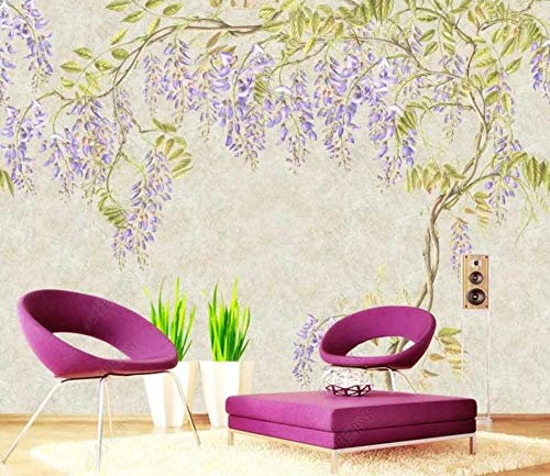 ZXCHEE Papier Peint Panoramique Aquarelle Peinture À L'Huile Fleurs De Glycine 350x245cm Papier Peint Intissé 3D Tapisserie Poster Decoration Murale Chambre Salon