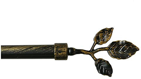 Gardinenstange aus Eisen, ausziehbar, Gardinenstange, Gardine, Blätter, 120 – 210 cm, Schwarz / Gold