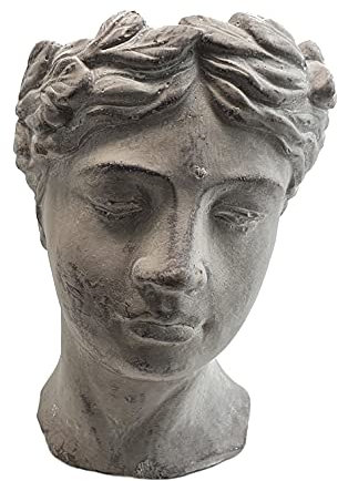 Spetebo Vaso per piante busto in cemento grigio – 20 x 15 cm – Vaso da fiori testa dal design anticato, testa per piante