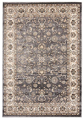 Carpeto Teppich Flur 140x200cm Anthrazit Grau Klassisch Traditionell Weich | Teppich für Eingangsbereich Küche Büro Wohnzimmer Schlafzimmer Pflegeleicht Tierfreundlich Allergikerfreundlich Mittelflor
