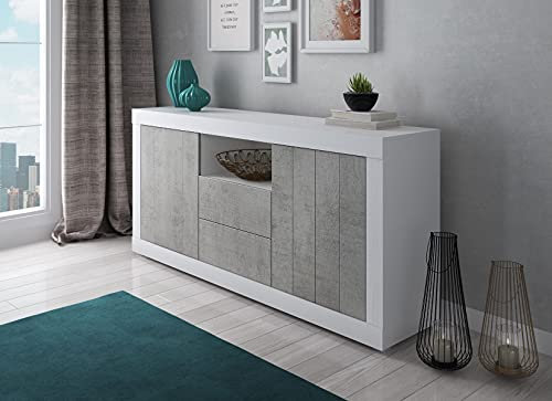 Dmora Buffet moderne avec 2 portes, buffet de cuisine, buffet avec étagères, meuble de salon meuble TV, cm 185x44h86, couleur blanc et ciment