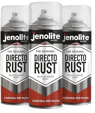 JENOLITE Directorust Glänzende Sprühfarbe | KARDINALSROT | 3x400ml | Spraydosen Sprühfarbe DIY | Mehrere Oberflächen Glanzfarbe: Holz, Metall, Kunststoff, Keramik, verrostete Oberflächen | RAL3001