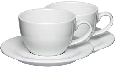 Mahlwerck Barista Cappuccinotasse 250 ml, Kaffeetasse mit Untertasse, italienisches und zeitloses Design, dickwandig, Porzellan, 2er Set, Pearl White, Weiss