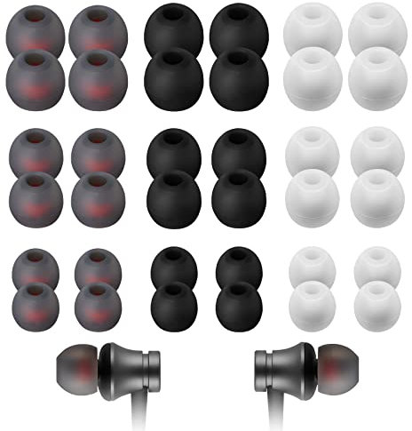 Earphone Buds Replacement, PROUSKY 36 Pieces Replacement Earbuds Tips Headphone Silicone Tips Noise Isolation Cover, for 4.5mm to 6mm Headphones,3 Color, 3 Size, Greyish Red, Black, White