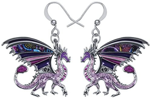 NEWEI Fantasy Emaille Dragons Ohrringe Cute Dragon Geschenke Drache Schmuck Charms für Damen Frauen Mädchen (Orchidee Violett)