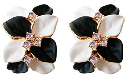 Navachi Boucles d'oreilles à clip plaquées or 18 carats avec cristaux blancs et fleurs en émail coloré, Cristal Zinc