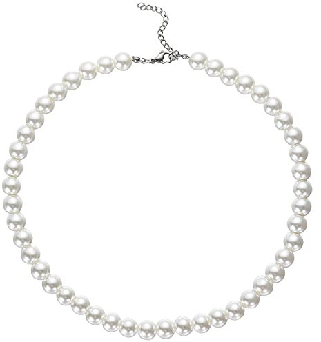 HSWYFCJY Perlenkette Damen Weiß 10mm Runden Perlen Halskette Länge 45cm Faux Perlen kette Choker Halskette für Damen und Mädchen