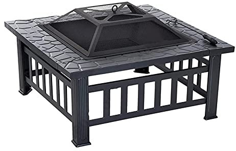 WANWEN Outdoor Brazier Fire Pit with Backyard Outdoor Fireplace Table Grill Camping Stove Fire Pit BBQ Outdoor Courtyard Fire Pits & Bowls (Color : Black, Size : 81x81x46cm) Little Surprise